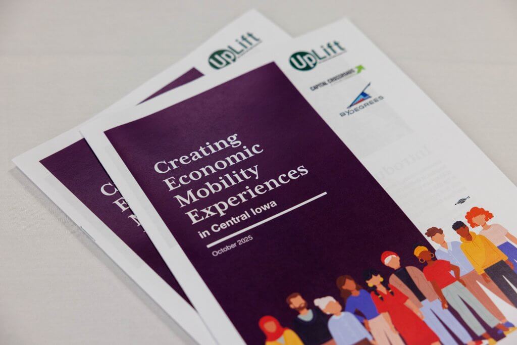 A PDF that reads "Creating Economic Mobility Experiences in Central Iowa"